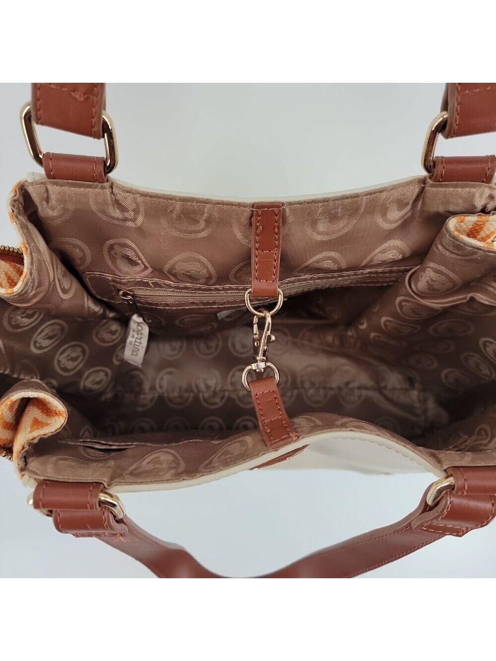 🌼 Spartina 449 Genuine Leather Expandable Tote – Cream & Caramel | Excellent - Picture 9 of 14